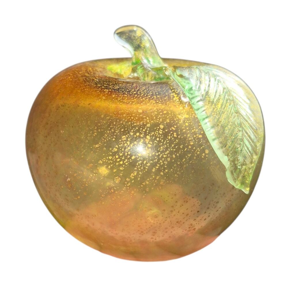 Vintage Morano Art Glass Hand Blown Apple Infused Gold Flecks Tabletop Decor - Picture 3 of 10